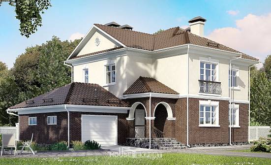 190-002-Л Проект двухэтажного дома и гаражом, средний домик из арболита | Проекты домов от House Expert